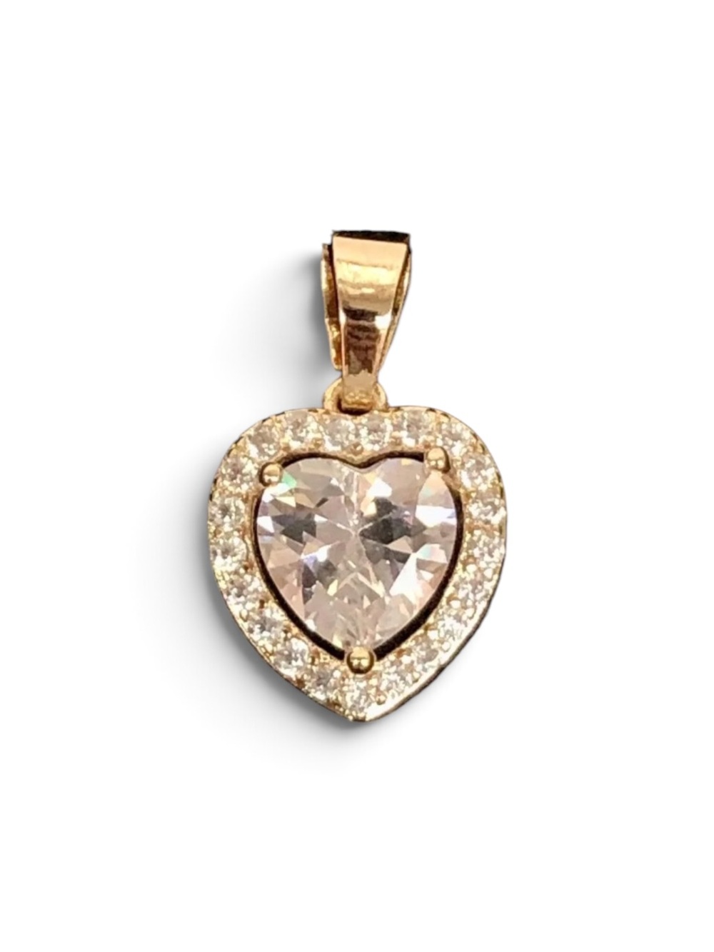 Gold Heart Pendant with Pink Center Stone